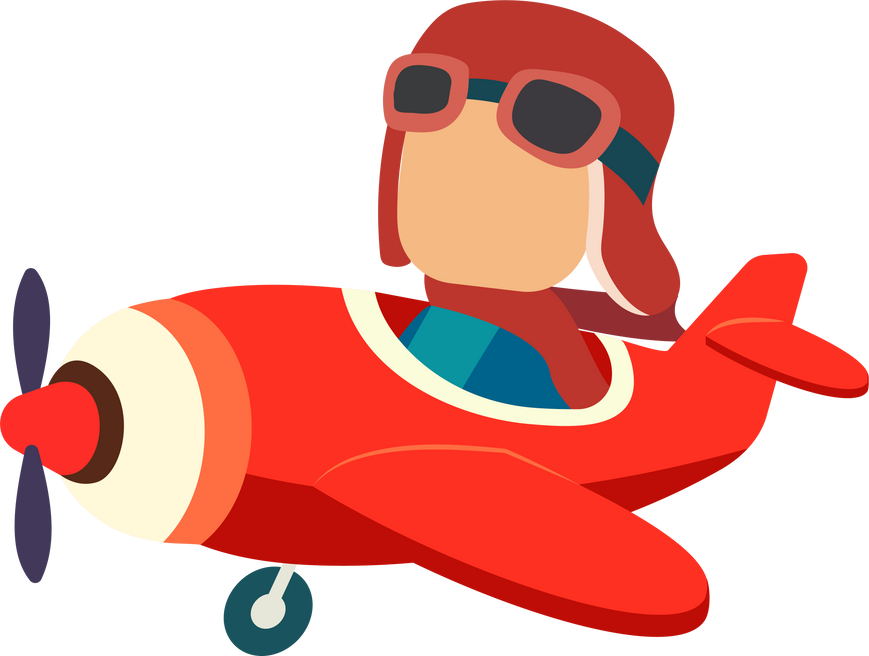 Cute pilot flies on a red plane illustration